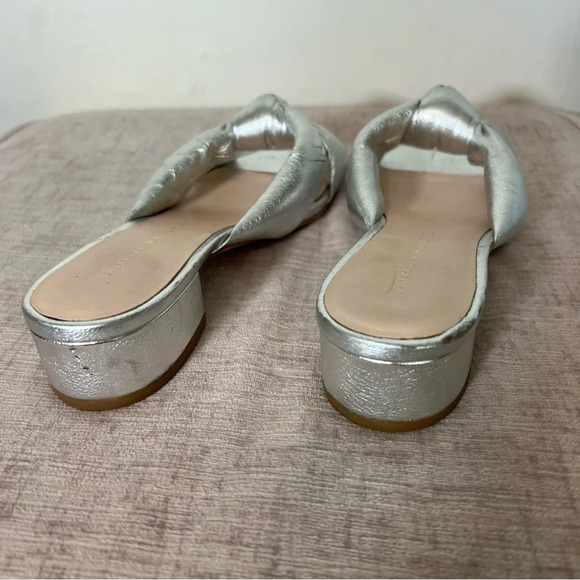 Loeffler Randall Silver Bow Knotted Slip On Leather Block Heel Sandals Sz 5 - Picture 3 of 9